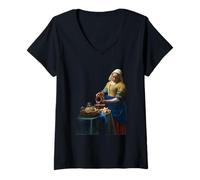 Donna La lattaia di Johannes Vermeer Maglietta con Collo a V