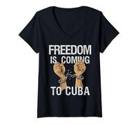 Donna La libertà Sta arrivando a Cuba Protesta Pacifica della libertà Cubana Maglietta con Collo a V