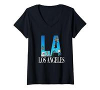 Donna La Los Angeles California Souvenir Beach City West Coast Maglietta con Collo a V