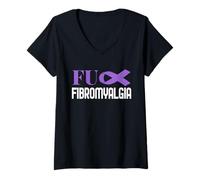 Donna La malattia cronica Supporta la Progettazione della consapevolezza della fibromialgia Maglietta con Collo a V