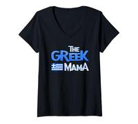 Donna La Mamma Greca, Bandiera Greca, Mamma Greca Cool, Donna Greca Maglietta con Collo a V