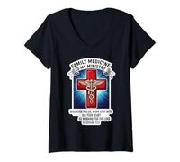 Donna La Medicina di Famiglia Cristiana è Il Mio Medico Medico di Ministero MD Maglietta con Collo a V
