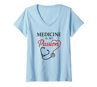 Donna La medicina è la mia passione Doctor Nurse Design Maglietta con Collo a V