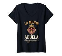 Donna La Mejor Abuela del Mundo Intero Cuore Corona Amor Maglietta con Collo a V