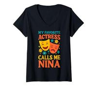 Donna La mia attrice preferita mi chiama Nina Funny Theatre Nina Maglietta con Collo a V