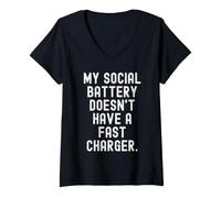 Donna la mia Batteria Sociale Non ha Un Caricabatterie rapido Witty Introvert Maglietta con Collo a V
