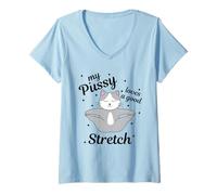 Donna La mia Figa AMA Un Buon allungamento, Meme Gatto Divertente Maglietta con Collo a V