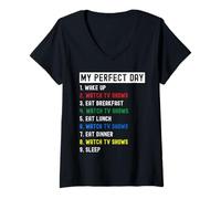 Donna La mia Giornata Perfetta Guardando programmi TV Maglietta con Collo a V