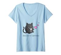 Donna La mia Medicina per la Felicità Ogni Giorno dose di Gattino Gatto Maglietta con Collo a V