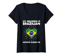 Donna La mia Ragazza è Brasiliana Niente Mi spaventa - Brasile Cuore Maglietta con Collo a V
