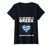 Donna La mia Ragazza è Greca Niente Mi spaventa - Grecia Cuore Maglietta con Collo a V