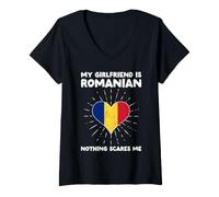 Donna La mia Ragazza è rumena Nulla Mi spaventa - Romania Heart Maglietta con Collo a V