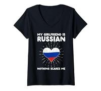 Donna La mia Ragazza è Russa Nulla Mi spaventa - Russia Heart Maglietta con Collo a V