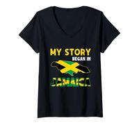 Donna La mia Storia è iniziata in Jamaica Flag Pride Jamaicans Lovers Maglietta con Collo a V