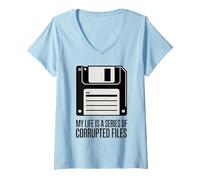 Donna La mia Vita è Una Serie di File danneggiati Divertente Floppy Disk Maglietta con Collo a V