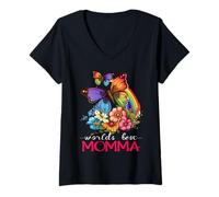 Donna La migliore mamma del mondo 2025 Pretty Rainbow & Butterflies Maglietta con Collo a V