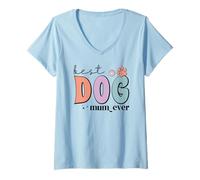 Donna La Migliore Mamma di Cane al Mondo di Sempre Cute Paw Groovy Dog Mum Maglietta con Collo a V