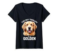 Donna La Migliore Terapia è Il Proprietario di Un Cane Golden Retriever Maglietta con Collo a V