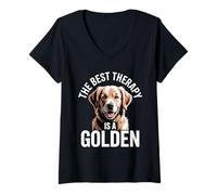 Donna La Migliore Terapia è Un Amante dei Cani Golden Retriever Maglietta con Collo a V