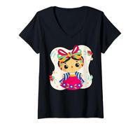 Donna La Muñeca Lele | Símbolo Artesanal de Mexico Maglietta con Collo a V
