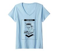 Donna La Musica del Giradischi Fa Battere Il Mio Cuore (Grafica Giradischi) Maglietta con Collo a V