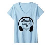 Donna La Musica determina la mia Vita Ascolta Musica Maglietta con Collo a V