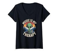 Donna La musica è la mia terapia Alien Retro Campfire Chill UFO Rowell Maglietta con Collo a V