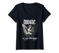 Donna La Musica è la mia Terapia Cupido con un'arpa Maglietta con Collo a V