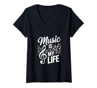 Donna La Musica è la mia Vita Dichiarazione Musicista Detto Musica Note Maglietta con Collo a V