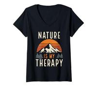 Donna La natura è la mia terapia Escursionismo Camminatore Salute mentale Maglietta con Collo a V