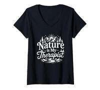 Donna La Natura è la mia Terapista Forest Escape Design Maglietta con Collo a V