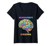 Donna La neurodiversità è Una Bella consapevolezza del Cervello Maglietta con Collo a V