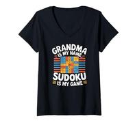Donna La Nonna è Il Mio Nome Sudoku è Il Mio Gioco Maglietta con Collo a V