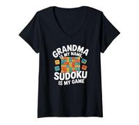 Donna La Nonna è Il Mio Nome Sudoku è Il Mio Gioco Maglietta con Collo a V