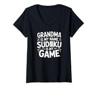 Donna La Nonna è Il Mio Nome Sudoku è Il Mio Gioco Maglietta con Collo a V