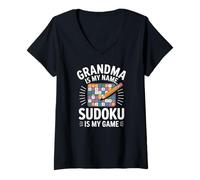 Donna La Nonna è Il Mio Nome Sudoku è Il Mio Gioco Maglietta con Collo a V