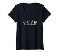 Donna La Pace Giapponese Kanji Viene Prima Tipografia Minimalista Maglietta con Collo a V