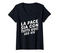 Donna La pace sia con tutti voi! Leo XIV Maglietta con Collo a V