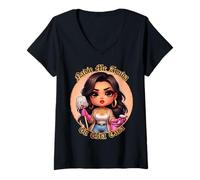 Donna La Patrona Spanish Curvy Mom La Mama Mas Fregona Chingona Maglietta con Collo a V