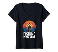 Donna La pesca è il mio yoga - Posa di meditazione del pescatore Maglietta con Collo a V