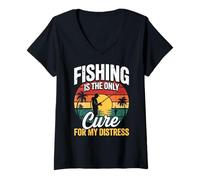 Donna La pesca è l'unica cura della mia terapia Fisherman Stress Relief Maglietta con Collo a V