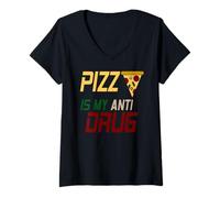 Donna La Pizza è Il Mio Anti-Droga Umorismo Cibo Maglietta con Collo a V