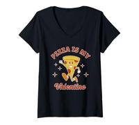 Donna La Pizza è Il Mio Fidanzato o mia Fidanzata retrò Vintage Maglietta con Collo a V