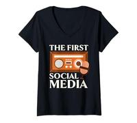 Donna La Prima Radio radiooperatore di Trasmissione dei Social Media Maglietta con Collo a V