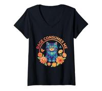 Donna La Rabbia Mi consuma - Gatto Desing Maglietta con Collo a V