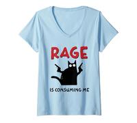 Donna La Rabbia Mi consuma Un Buffo Gattino Maglietta con Collo a V
