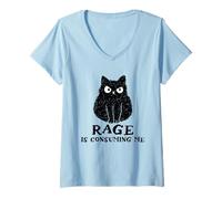 Donna La Rabbia Mi consuma Un Divertente Meme Sciocco con Il Gatto Che Sta fissando Maglietta con Collo a V
