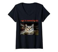 Donna La Rabbia Mi Sta consumando Meme del Gatto Fisso Maglietta con Collo a V