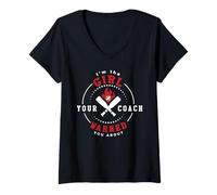 Donna La Ragazza Che Il Tuo Allenatore Ti ha Avvertito del Baseball Softball Maglietta con Collo a V