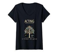 Donna La recitazione mi aiuta a far crescere il dramma teatrale colorato dell'albero Maglietta con Collo a V